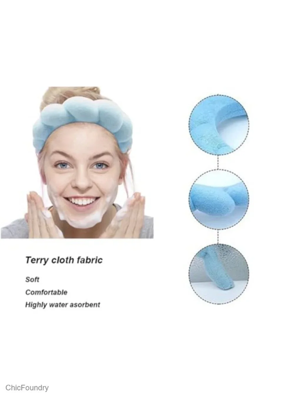 Puffy Sponge Terry Cloth Headband for Washing Face Makeup Spas